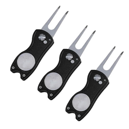 Foldable Golf Divot Repair Tool – Ball Marker & Groove Cleaner Putting Green Fork Accessory