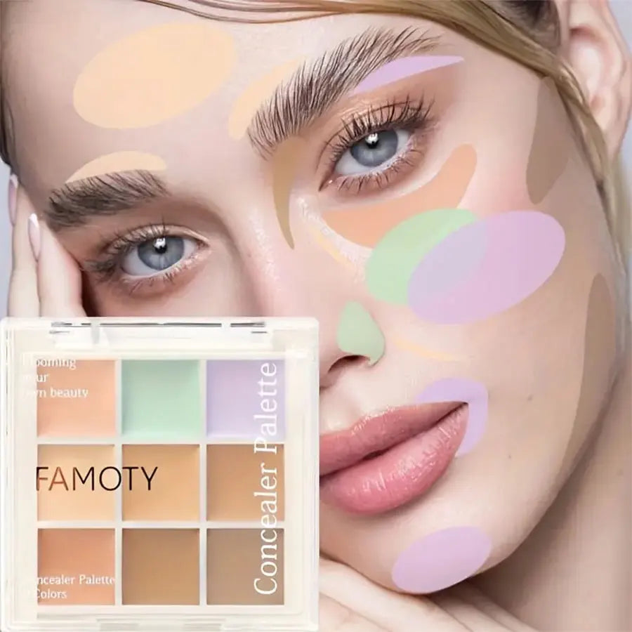 9 Color Flawless Concealer Palette – Waterproof, Sweatproof, Full Coverage for Spots, Acne, Dark Circles, Tear Grooves