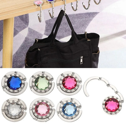 Portable Diamond Folding Bag Hook - Metal Foldable Handbag Hanger for Tables, Elegant Purse Table Hook, Compact Desk Accessory