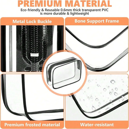 Clear Toiletry Bag — Portable Travel Makeup Organizer with Zipper, PVC Cosmetic Pouch, Airline Compliant