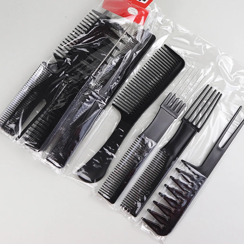 10pcs Black Hair Comb Set – 10 Different Designs, Multifunctional Anti-Static Hair Care Combs