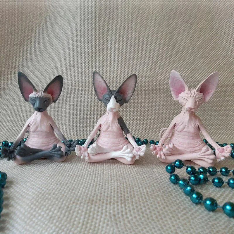 Whimsical Buddha Sphynx Cat Figurine – Meditation Yoga Happy Cat Sculpture for Garden & Home Decor