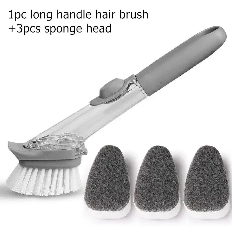 Refillable Liquid Cleaning Brush – Kitchen Bowl Scrubber with Long Handle & Dish Soap Dispenser