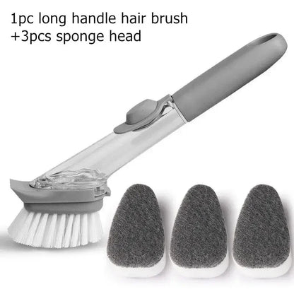 Refillable Liquid Cleaning Brush – Kitchen Bowl Scrubber with Long Handle & Dish Soap Dispenser