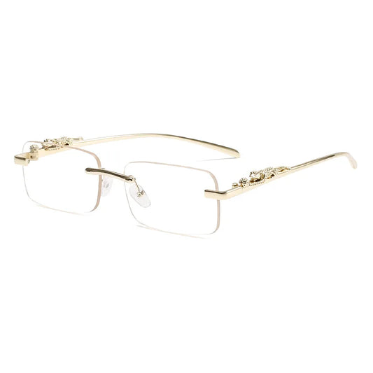Rimless Fashion Eyeglasses Frames – Unisex Cheetah Detail Business Style Lightweight Designer Glasses for Women & Men
