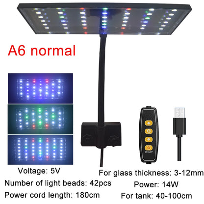 USB Aquarium LED Grow Light – Full Spectrum Fish Tank Lamp with Adjustable Brightness, Timer & 360° Rotatable Dimmable Clip Light