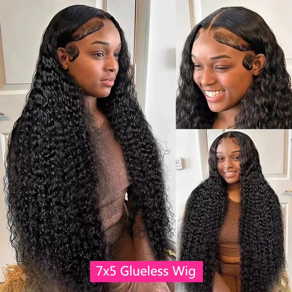 30-40 Inch Curly 13x4 Glueless Human Hair Wig – Brazilian Loose Deep Wave Black Wig, Ready-to-Wear Clearance Sale