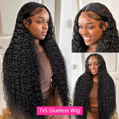 30-40 Inch Curly 13x4 Glueless Human Hair Wig – Brazilian Loose Deep Wave Black Wig, Ready-to-Wear Clearance Sale