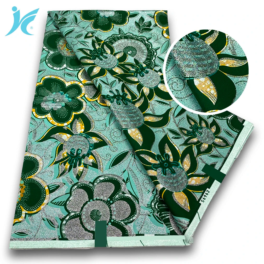 African Golden Glitter Wax Fabric - Soft Ankara Pagne Batik Gold Print Material for Women