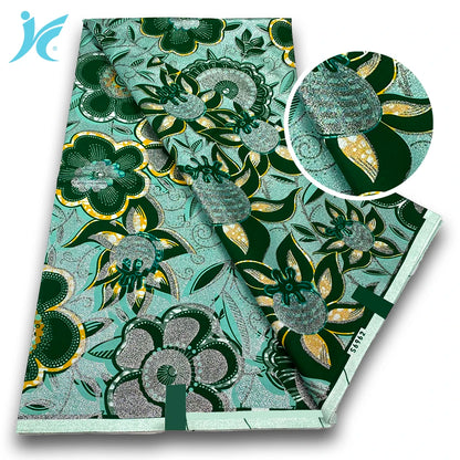 African Golden Glitter Wax Fabric - Soft Ankara Pagne Batik Gold Print Material for Women