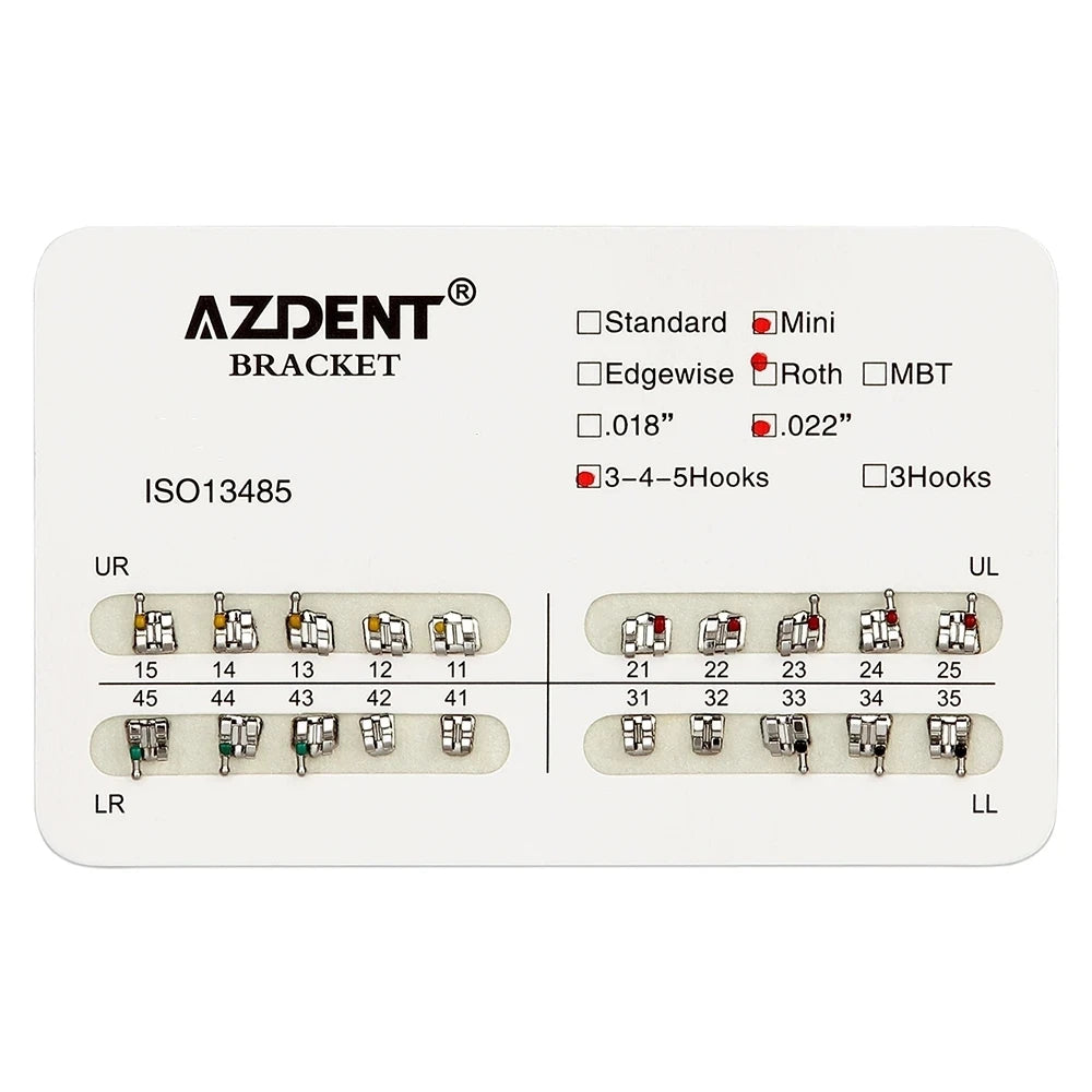 AZDENT 10 Packs Dental Brackets – Orthodontic Metal Mini Standard Roth MBT Slot 0.022/0.018 with Hooks, 20 Pcs per Pack