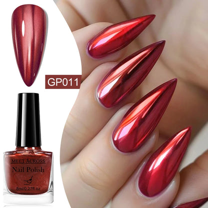 8ml Metallic Mirror Effect Nail Polish – Fast Drying Long-Lasting DIY Manicure Art, No Lamp Cure Nail Supplies