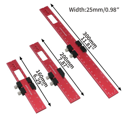 Pocket Woodworking Tools Ruler: Aluminum Precision Ruler with T-Track Metal Slide Stops, Inch and Metric Scale - Layout Tool