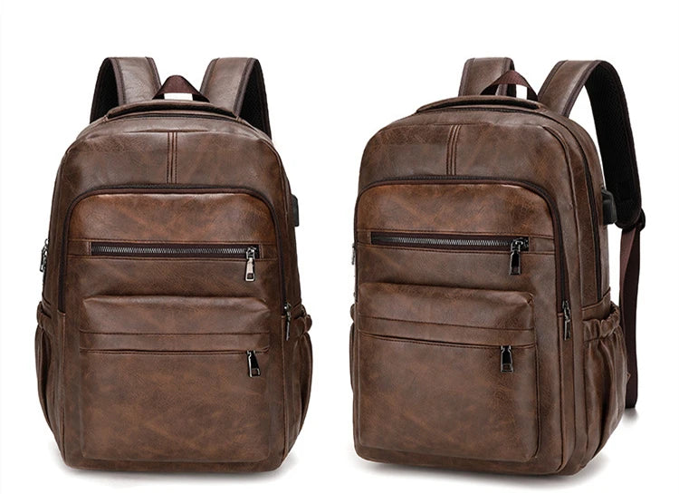 High-Quality USB Charging Backpack for Men – PU Leather Laptop Backpack for Teenagers & Boys, Large Schoolbag