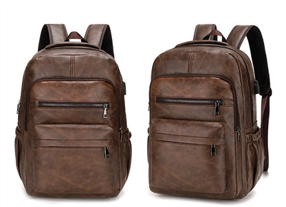 High-Quality USB Charging Backpack for Men – PU Leather Laptop Backpack for Teenagers & Boys, Large Schoolbag