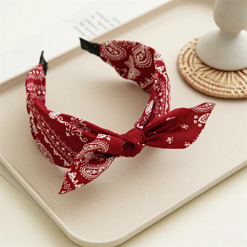 Fashion Paisley Bandana Headband — Knotted Bow Rabbit Ear Turban Hairwrap for Women & Girls