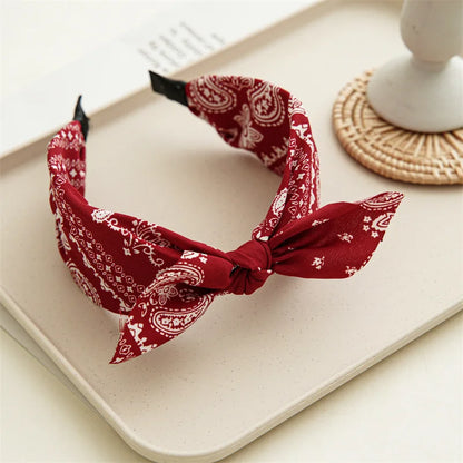 Fashion Paisley Bandana Headband — Knotted Bow Rabbit Ear Turban Hairwrap for Women & Girls