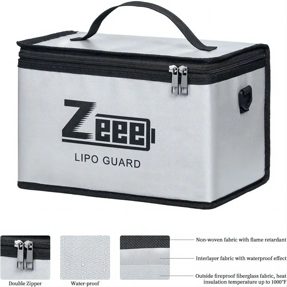 Zeee LiPo Safety Bag — 10-Cell Fireproof Adjustable Battery Storage Pouch, Large Capacity Safe Charging Guard Bag