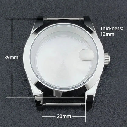 Neiton 36mm/39mm Silver Watch Case - Sapphire, Bevel Edge, 316L Stainless Steel for NH35, NH36, NH34 Movements