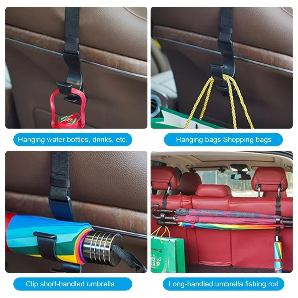 2PCS Car Back Seat Hooks — Multi-Function Headrest Hangers for Umbrella, Bags & Auto Interior Storage