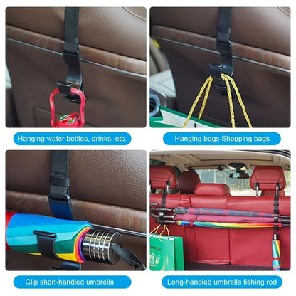 2PCS Car Back Seat Hooks — Multi-Function Headrest Hangers for Umbrella, Bags & Auto Interior Storage