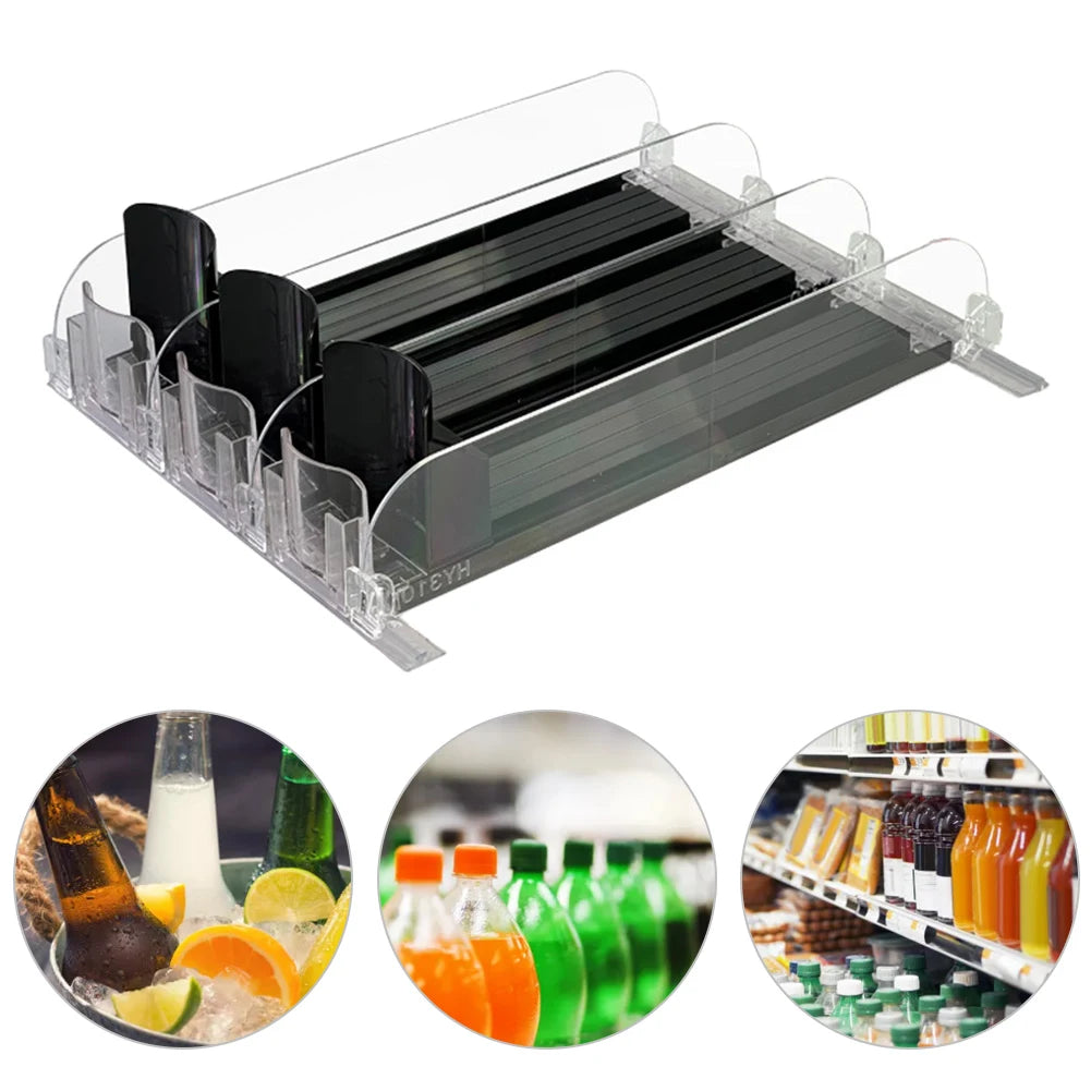 Canned Beverage Push Rack – Adjustable E-Shaped Drink Organizer & Dispenser for Kitchen & Fridge