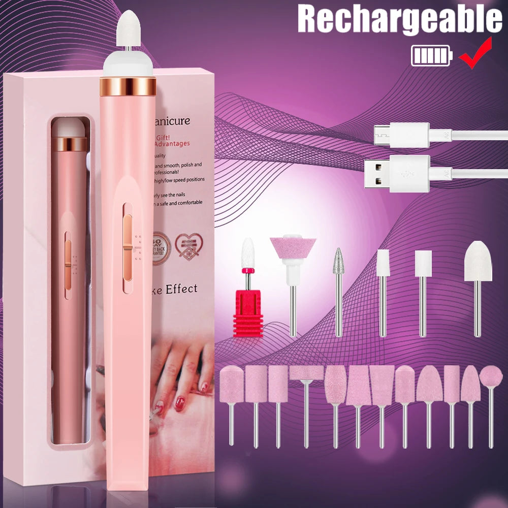 YIKOOLIN 5-in-1 Electric Nail Drill - USB Rechargeable Portable Manicure & Pedicure Kit