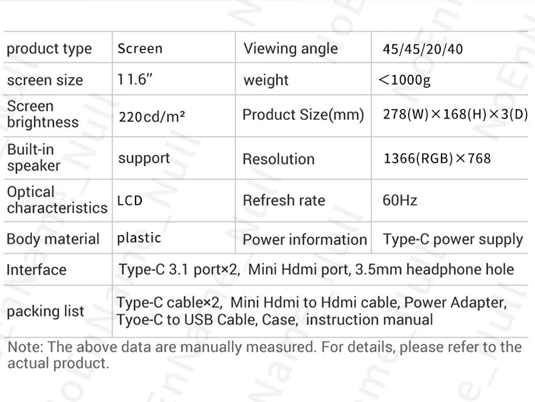 11.6-Inch Portable Gaming Monitor – 1366x768 LCD TFT Display with HDMI for PC, Raspberry Pi, Laptop, PS4, Xbox, Switch