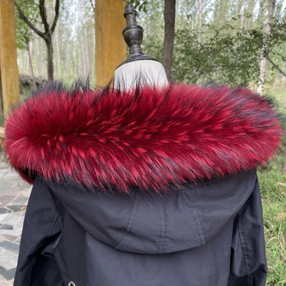 Natural Raccoon & Fox Fur Scarf – Luxury Women’s Winter Fur Collar and Hood Trim for Coats & Jackets