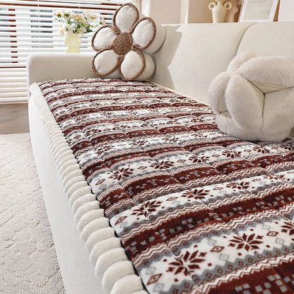Christmas Sofa Mat Cover – Winter Warm Non-Slip Plush Cushion, Thicken Tatami for Living Room Home Decor