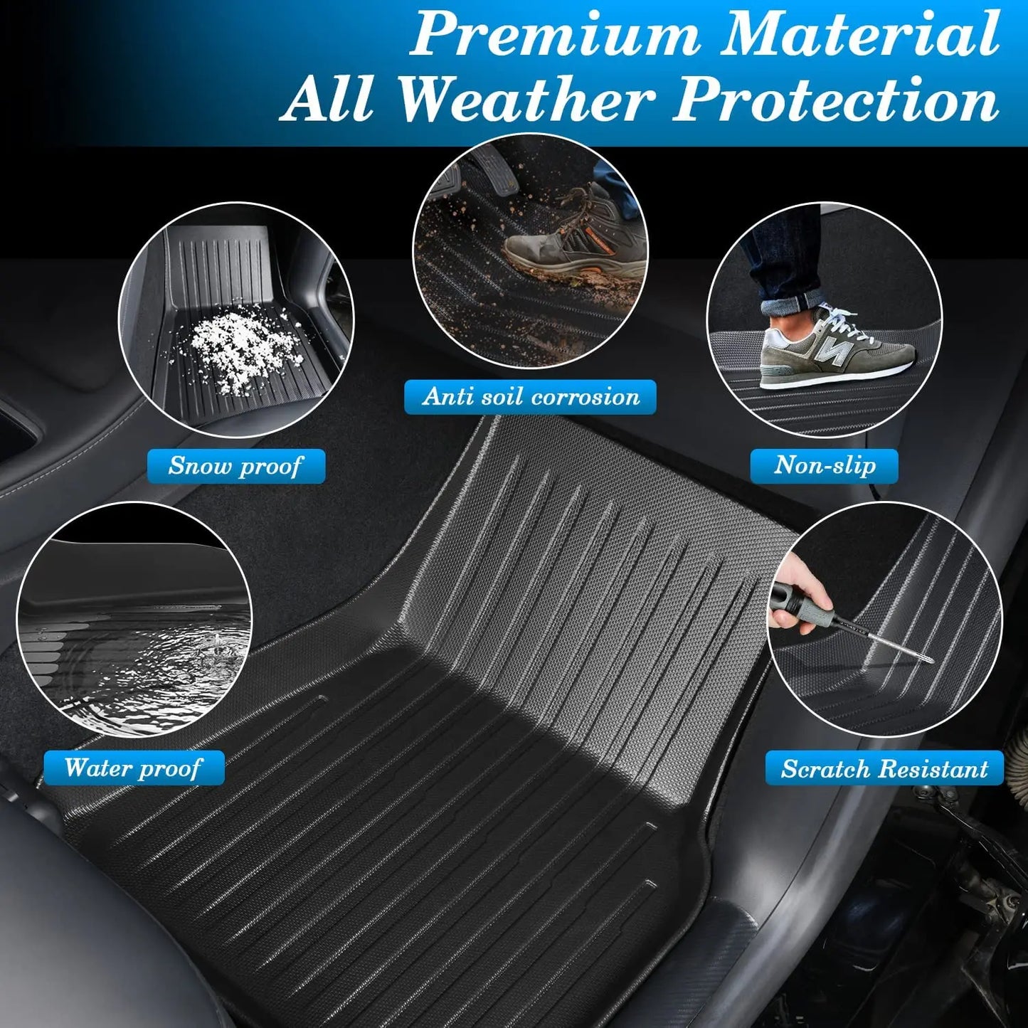 XPE All-Weather Floor Mats for Tesla Model 3/Y (2021-2024) – Waterproof Non-Slip Rubber Trunk Cargo Liner