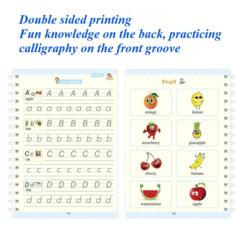 Sank Magic Practice Copybook Set – Reusable Writing Workbook with Pen, English Calligraphy for Preschool Kids Learning & Handwriting Practice