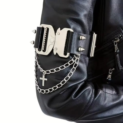 Gothic Faux Leather Arm Cuff - Men's Hip Hop Belt with Decorative Tassels for Halloween, Christmas & Party Wear