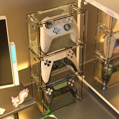 Clear Acrylic Game Controller Storage Box – Universal Dust Cover for PS5, Nintendo Switch & Xbox Desktop Protection