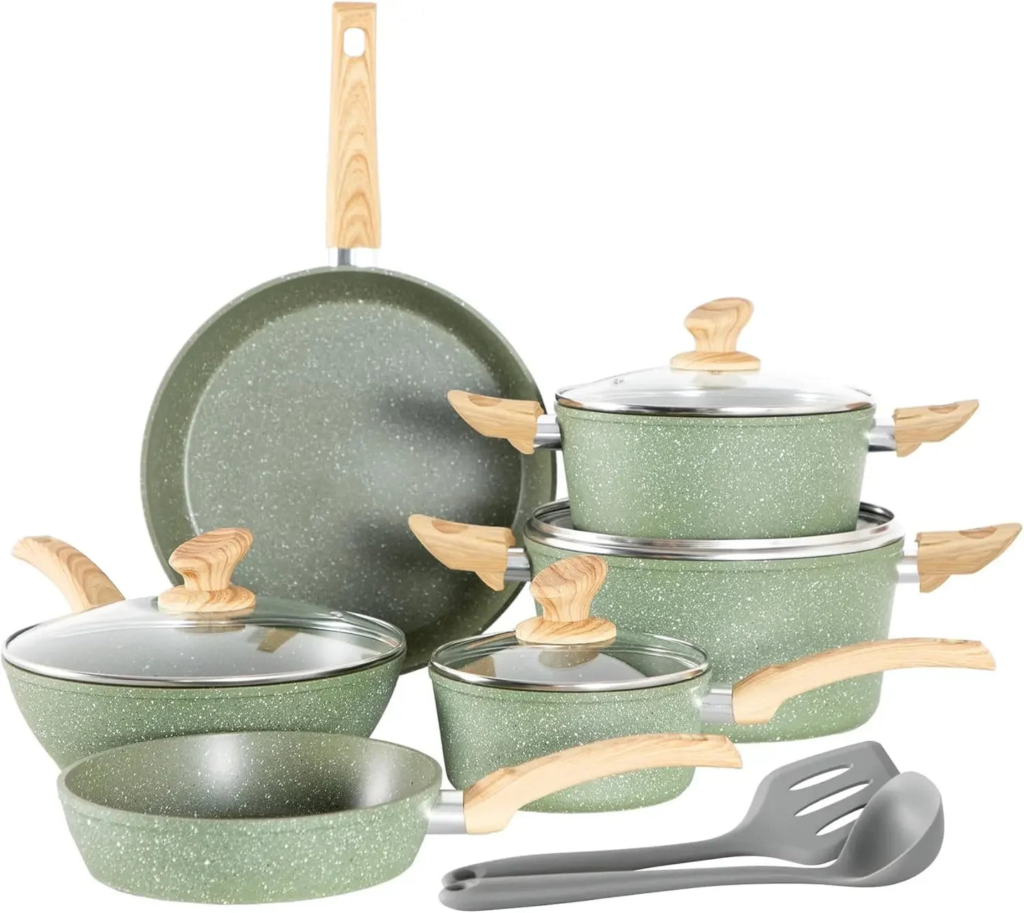 12 Piece Granite Black Nonstick Cookware Set - Induction Ready Pots and Pans