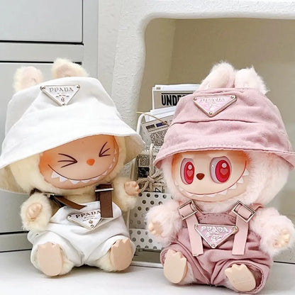 8-Inch Labubu Clothes Set – Pink Hat & Overalls Outfit for Labubu Dolls, Cute Dress-Up Accessories