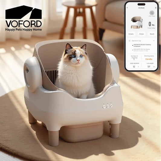 APP-Controlled Automatic Cat Litter Box – Self-Cleaning, Odor-Eliminating, Large Open-Top Waste Bin for Multi-Cat Homes
