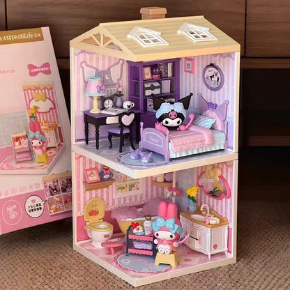 Sanrio Building Block Set Kuromi My Melody Cartoon Room Assembly Model Toy Collection Decorative Gift for Kids & Fans
