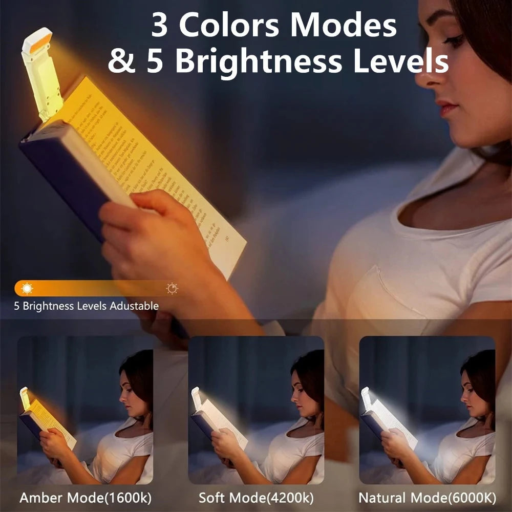 HOMEFISH USB Rechargeable Book Light – Clip-On Reading Lamp with Timer, 3 Colors & 5 Brightness Levels
