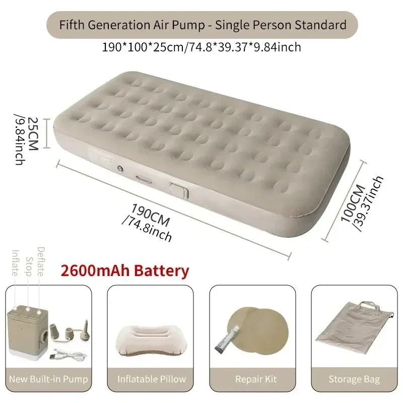 New Inflatable Air Mattress – Built-in Pump Self-Inflating Double Sleeping Pad for Camping or Indoor Use