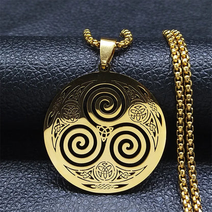 Stainless Steel Witchcraft Vortex Necklace – Viking Triskelion Celtic Knot Spiral, Silver Jewelry N7062S02