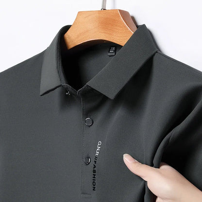Men's Short Sleeve Polo Shirt - Breathable Solid Color Casual Business Style Top