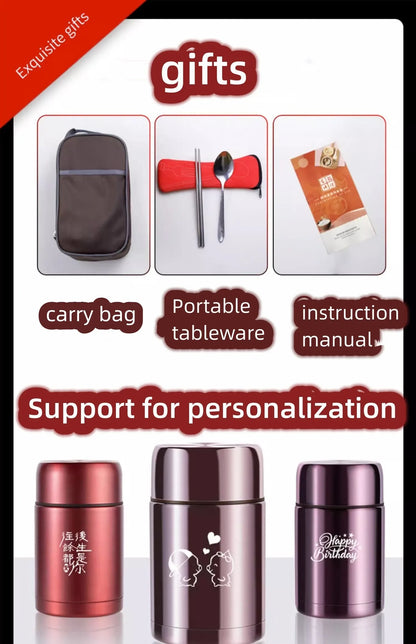 600/800/1000ml Stainless Steel Food Thermos — 316 Vacuum Insulated Lunch Jar with Spoon & Carry Bag for Kids