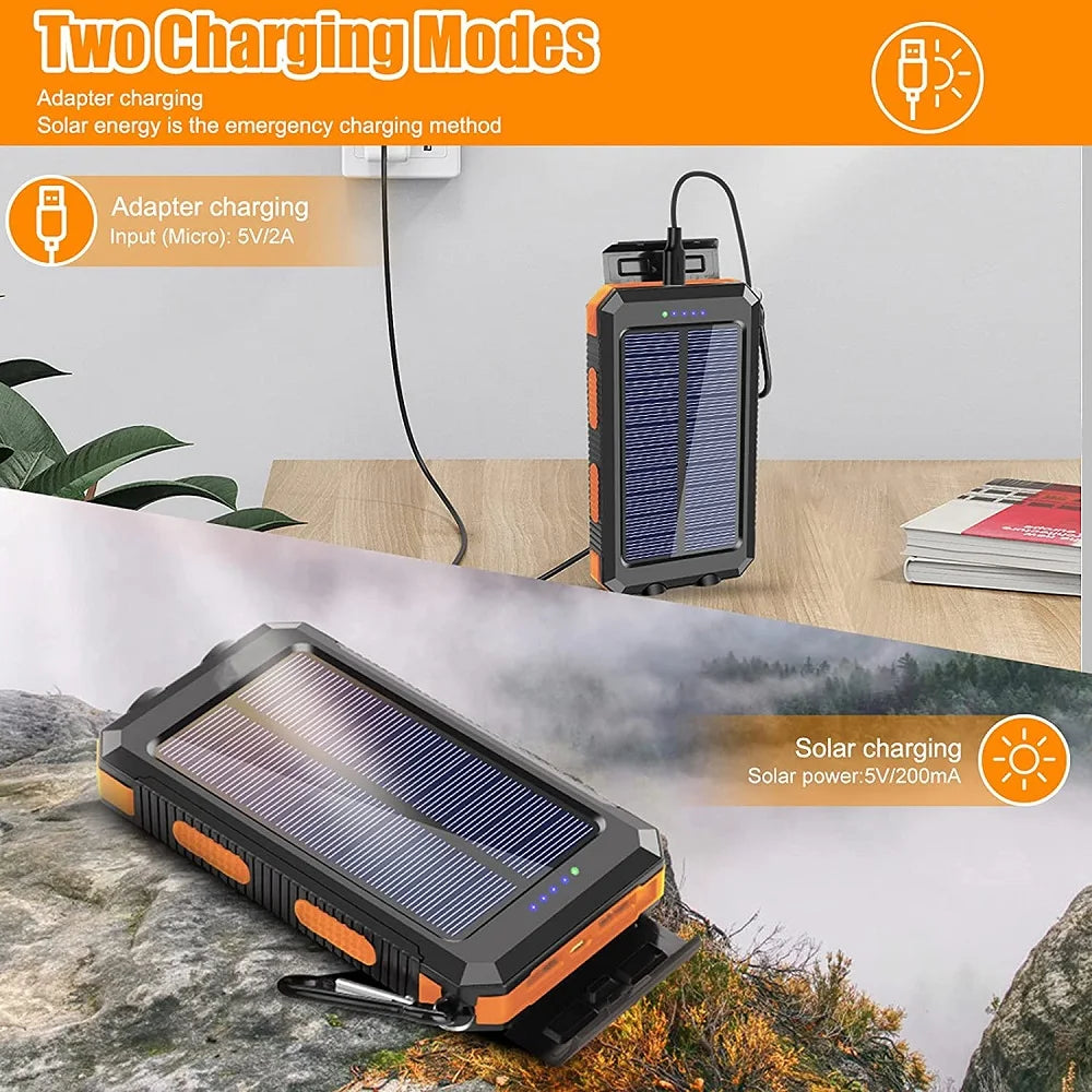 80000mAh Solar Power Bank – Portable External Battery Charger with LED Light for Smartphones