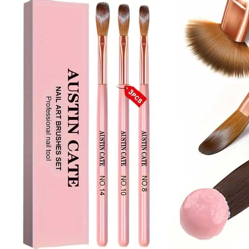 3Pcs Acrylic Nail Brush Set #8/10/14 - Professional Nail Brushes for Acrylic Powder Extensions, 3D Carving & Nail Art Salon Tools