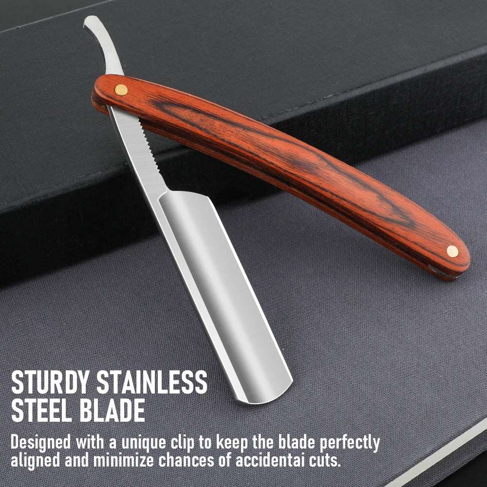 Professional Barbershop Men’s Shaver – Straight Edge Barber Razor Knife for Beard Shaving with Wiping Cloth