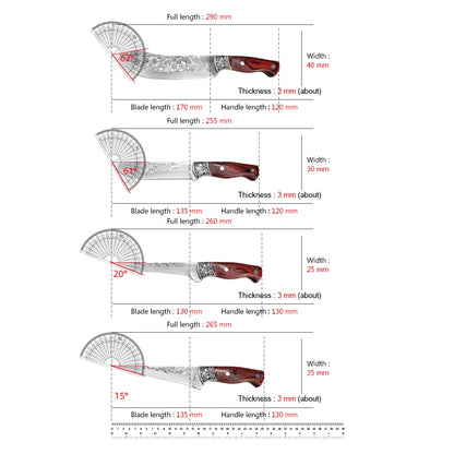 Kitchen Boning Knife Set - Stainless Steel Chef's Meat Cleaver, Butcher Knife, and Fruit Paring Knife with Wood Handle for Cutting Meat, Pork, Beef, and Fish
