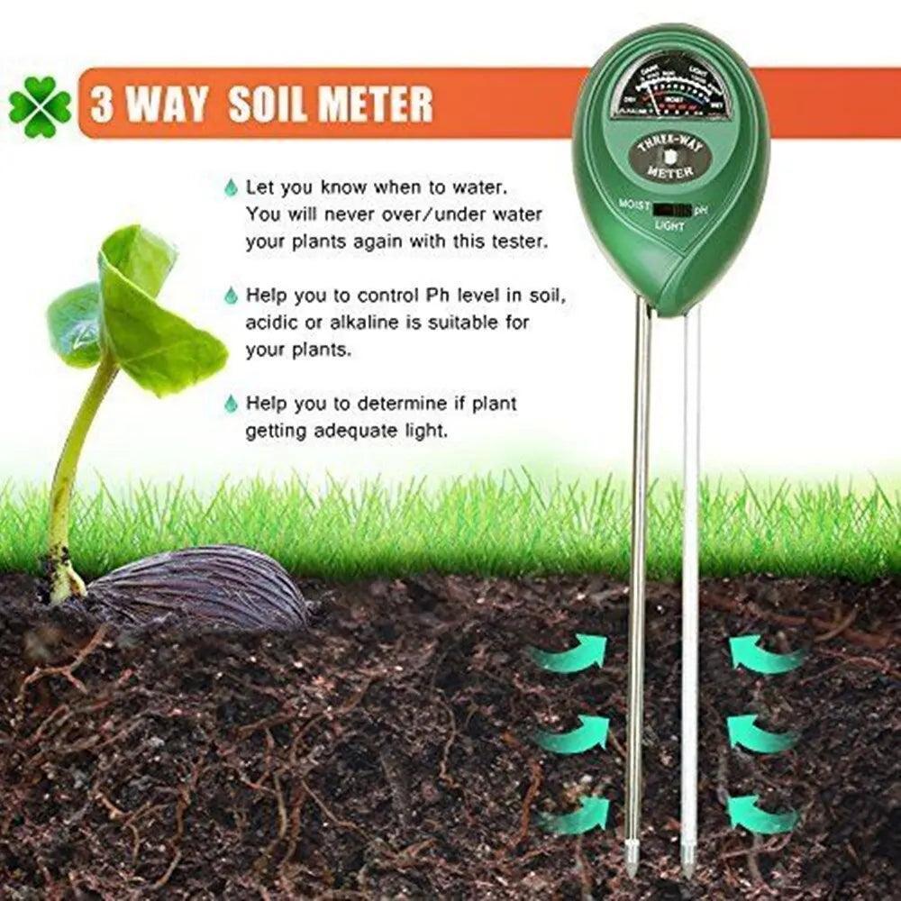 3-in-1 Soil Moisture, Sunlight, and pH Meter - Garden Plant and Flower Moisture Sunlight Tester