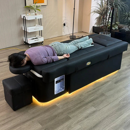 Modern Beauty Salon Shampoo Bed with Back Lift, Massage Headrest & Foot Spa Pedicure Station
