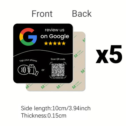 NTAG215 NFC Google Review Card - Programmable 13.56MHz Square Stand with Editable QR Code